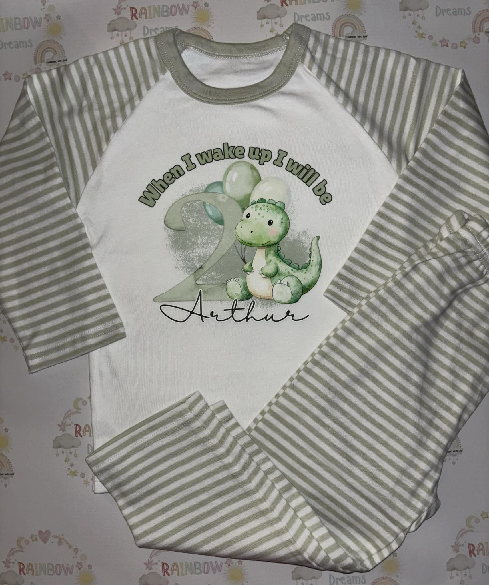 Birthday Pyjamas - Sage green dinosaurs