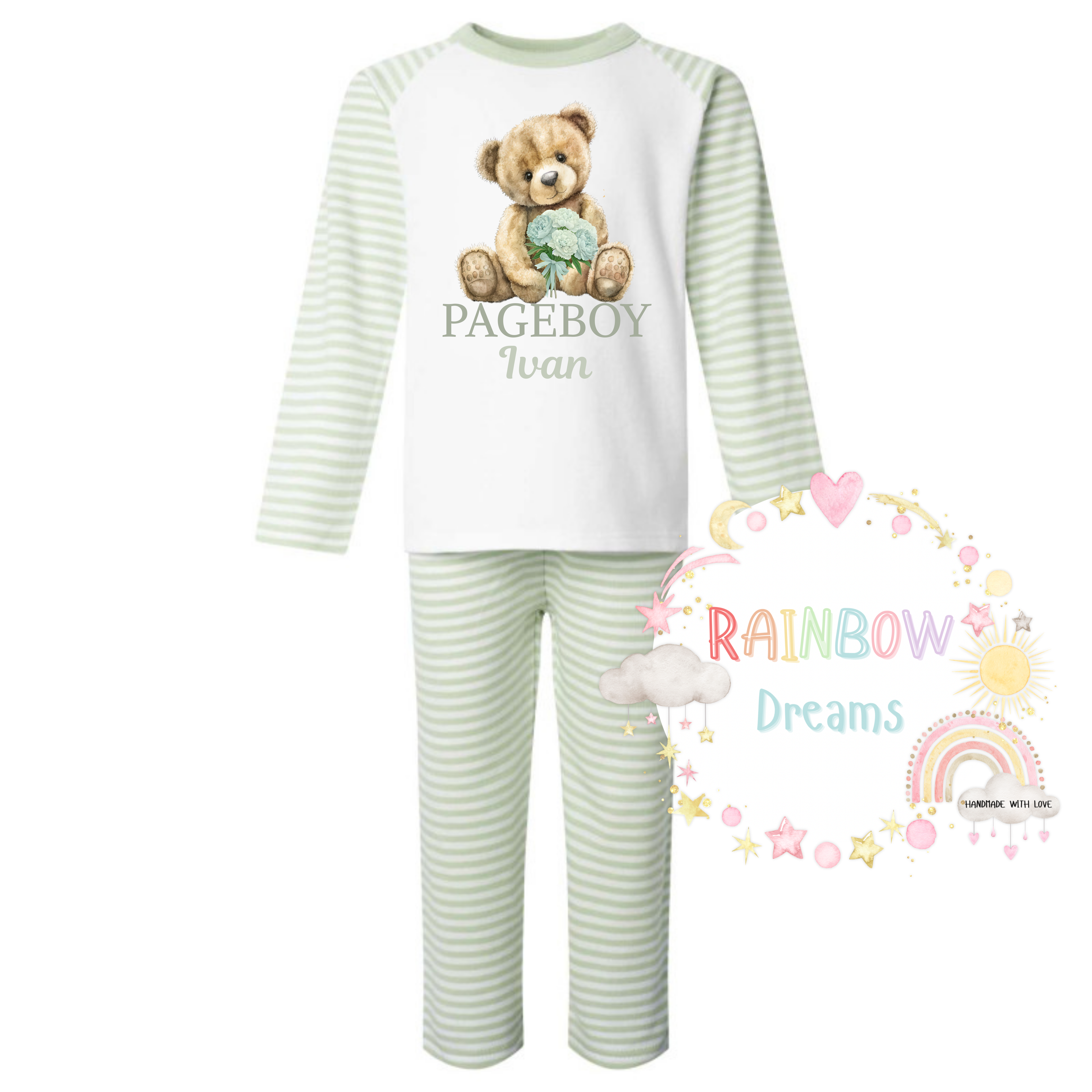 Sage Green Striped Pyjamas - Pageboy / Flowergirl