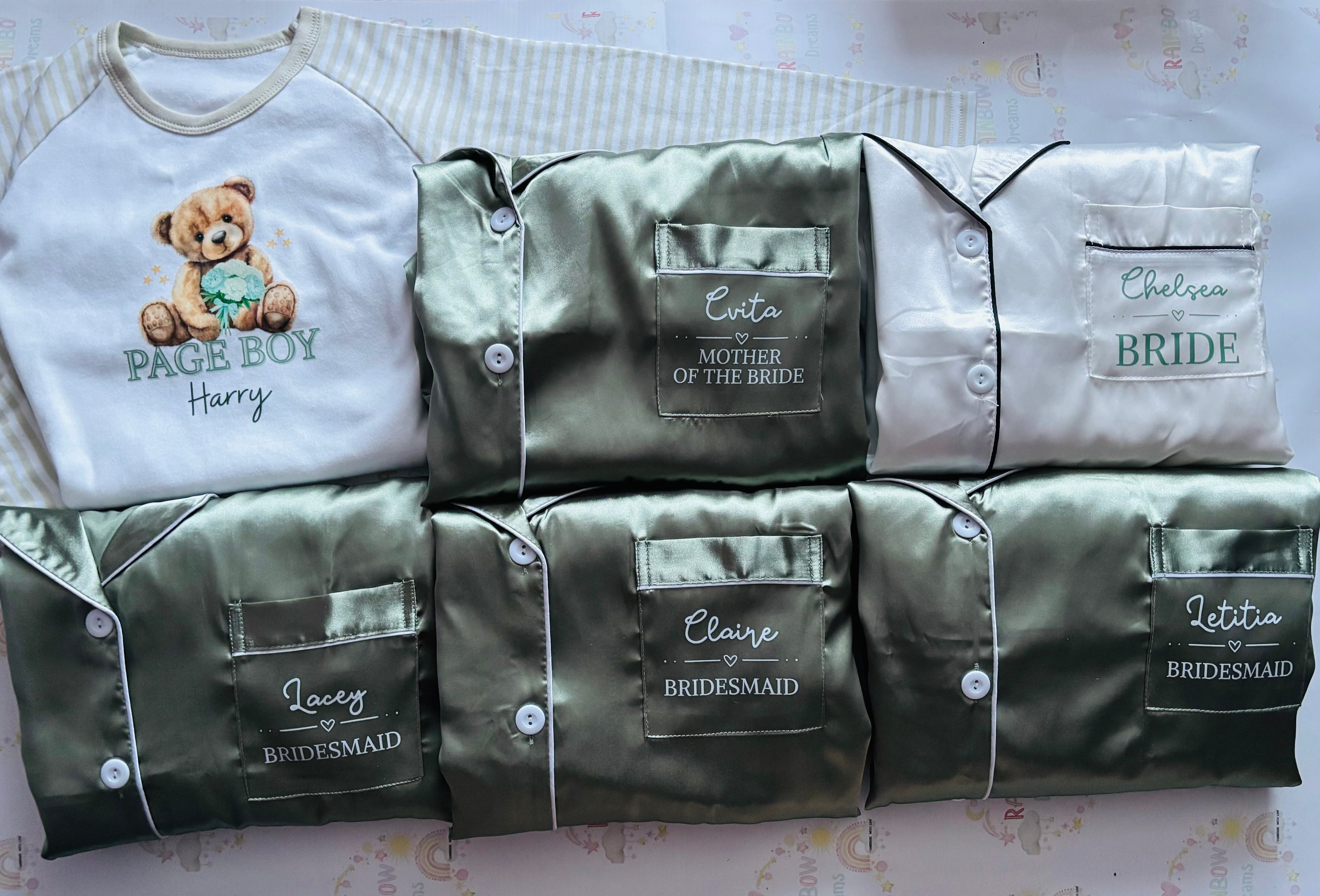 Sage Green Striped Pyjamas - Pageboy / Flowergirl