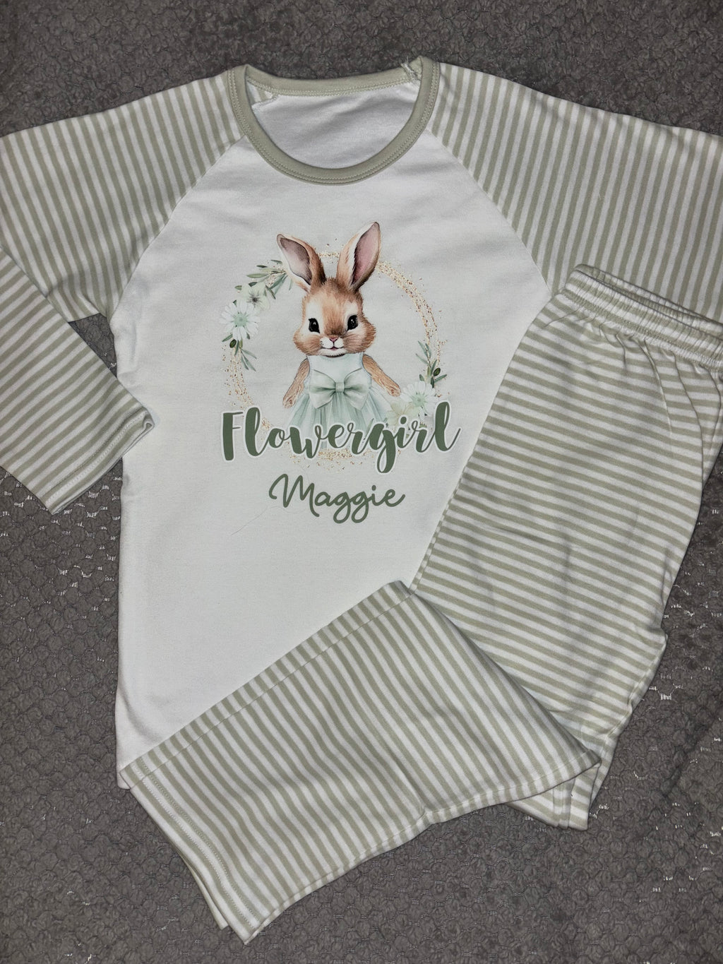 Sage Green Striped Pyjamas - Pageboy / Flowergirl