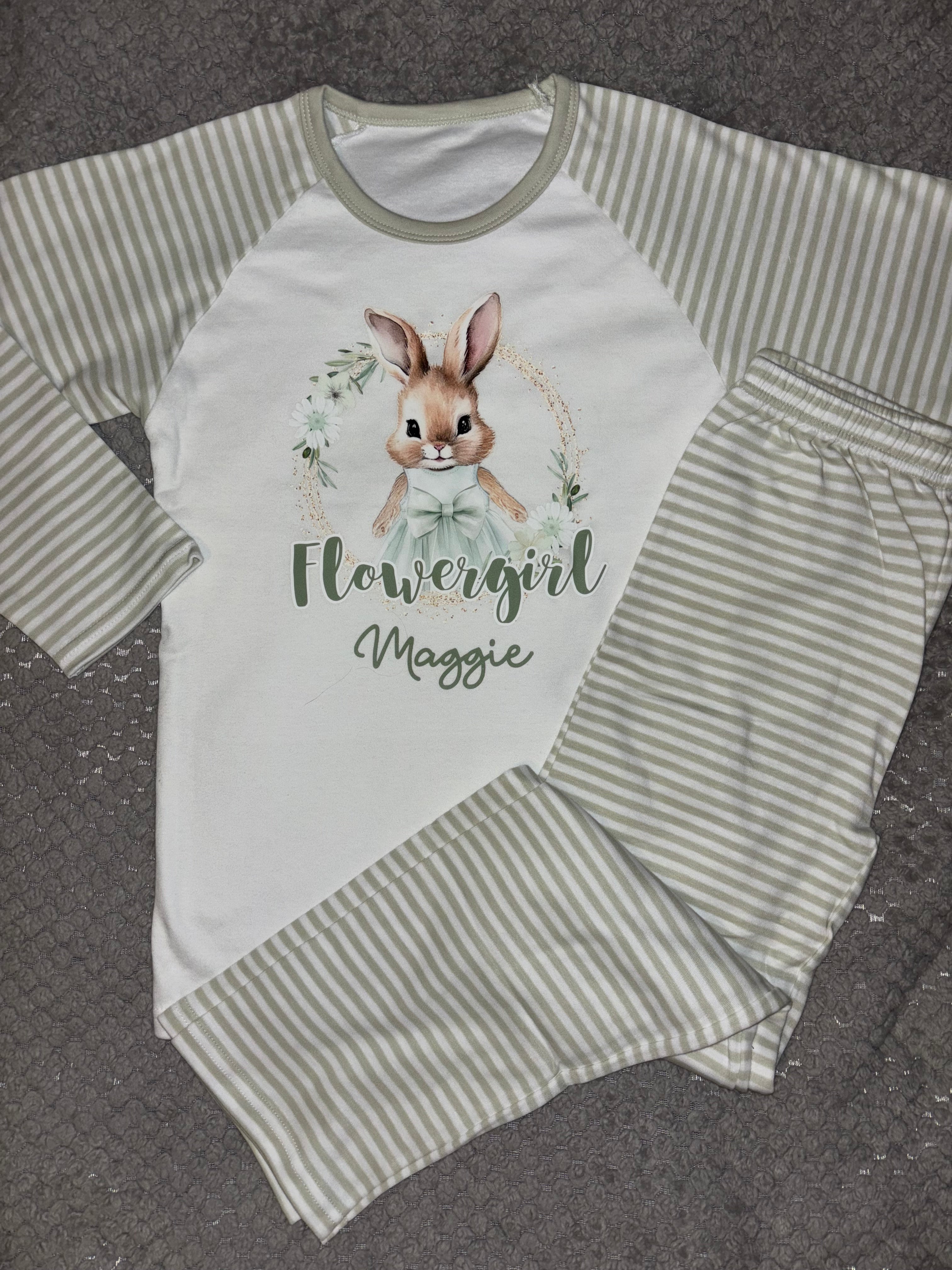 Sage Green Striped Pyjamas - Pageboy / Flowergirl