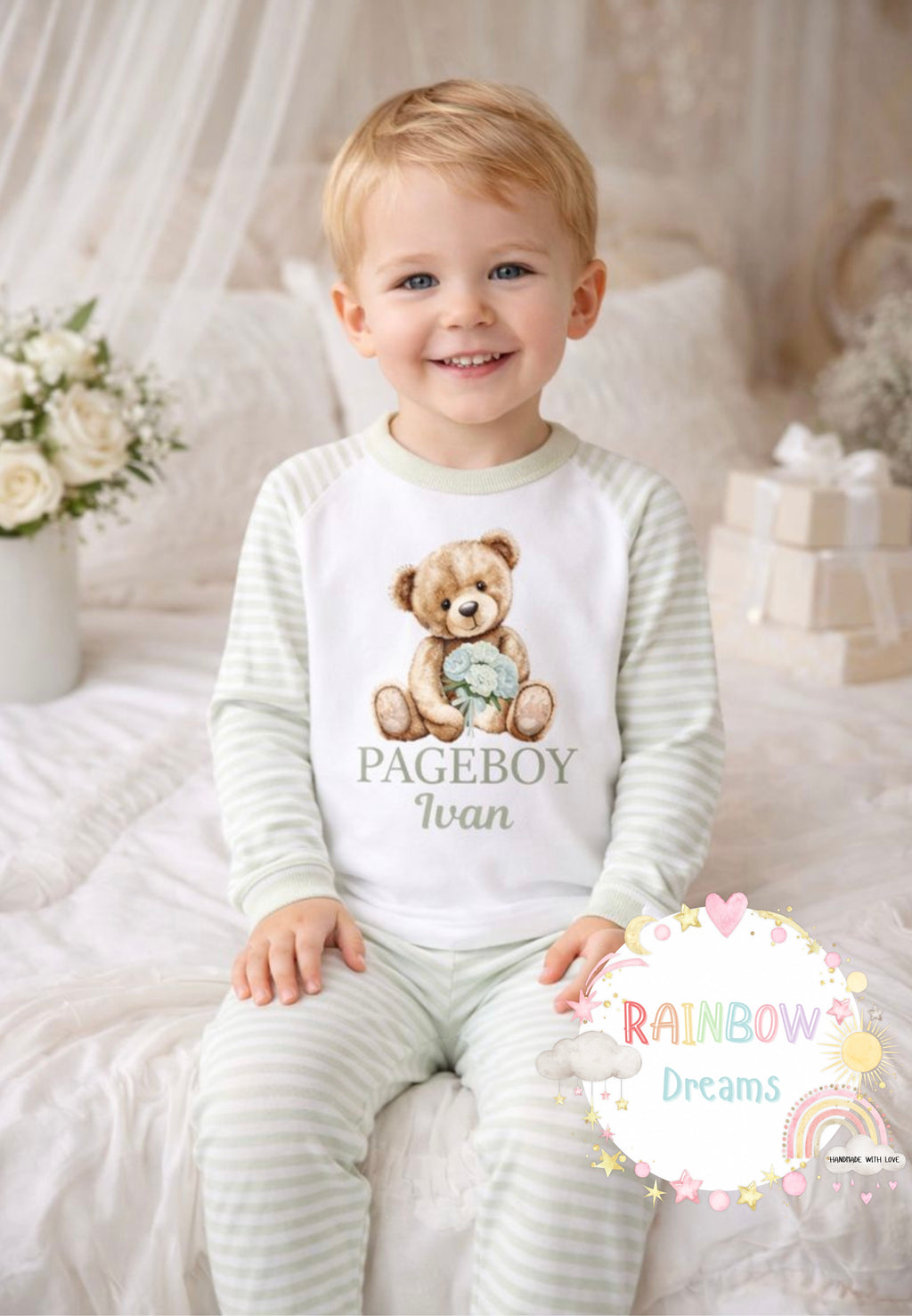 Sage Green Striped Pyjamas - Pageboy / Flowergirl