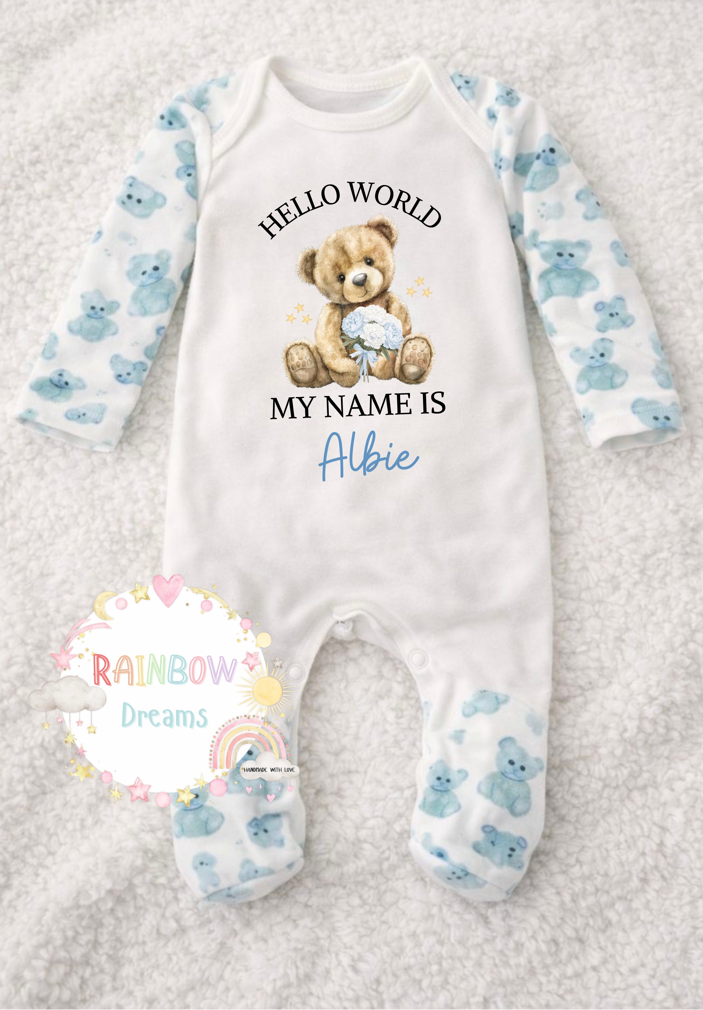 Baby arrival sleepsuit and teddy bear set - Blue